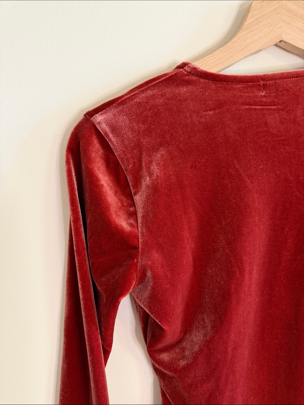 Madewell Velvet Wrap Bodysuit in Deep Red - Picture 7 of 7